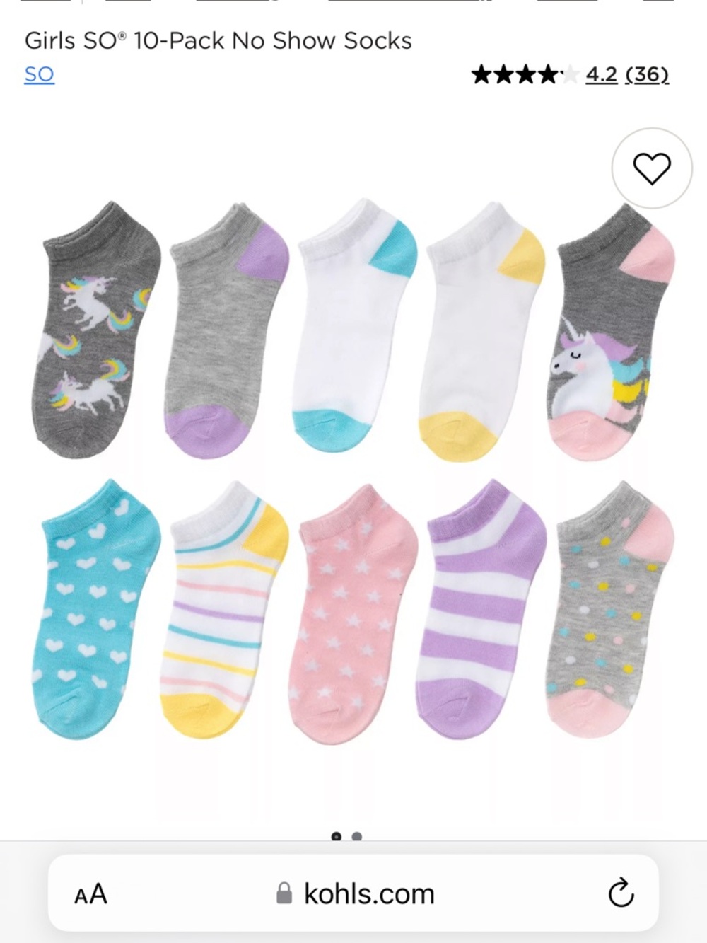 SO Girls 5 pairs No Show Socks - Unicorn & Pastel Mix, small size